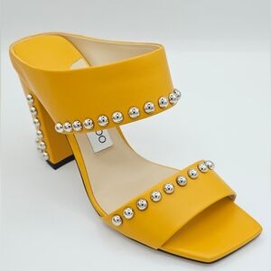 JIMMY CHOO Women's Yellow Nappa Leather‎ W/ Silver Dome Studs. Size 37